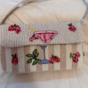 Beaded Pink Strawberry & Cocktail Crossbody Bag